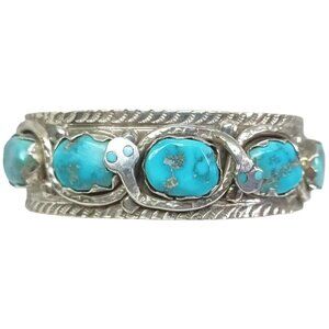 Effie C Zuni 925 Sterling Silver Turquoise Snake Cuff Bracelet